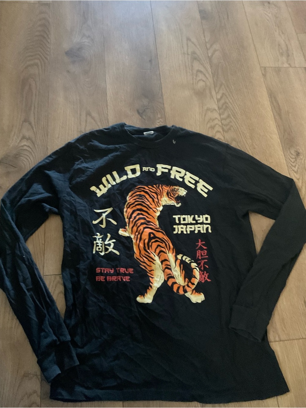 Men's Black Long-Sleeve Graphic Tiger Tee - Wild and Free Tokyo Japan